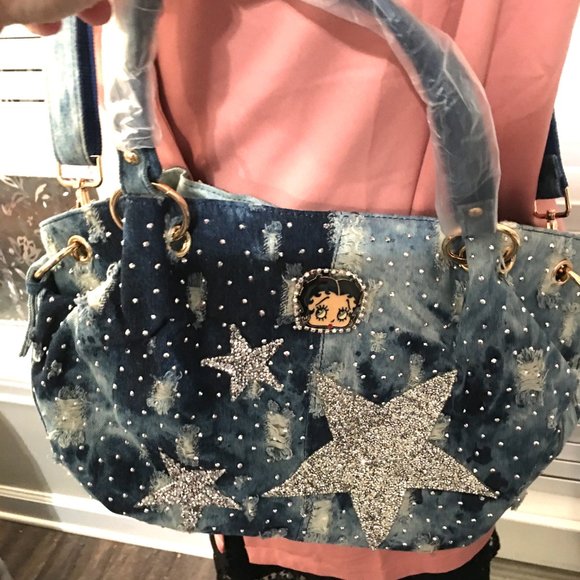 Betty Boop Stars Denim Crossbody Purse - One of a Kind Designer Handmade - Picture 7 of 8